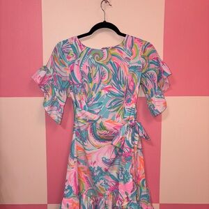 Lilly Pulitzer Swirl Print Tie-Waist Dress - Pink, Teal & Coral